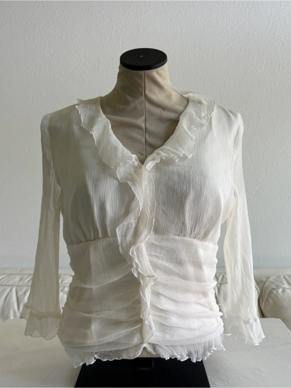 WDNY Silk Ivory Ruffle Wrap Blouse SZ 10 - Picture 1 of 3